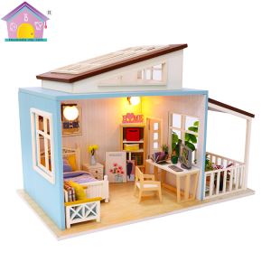 Casa de boneca DIY casa de madeira com luz